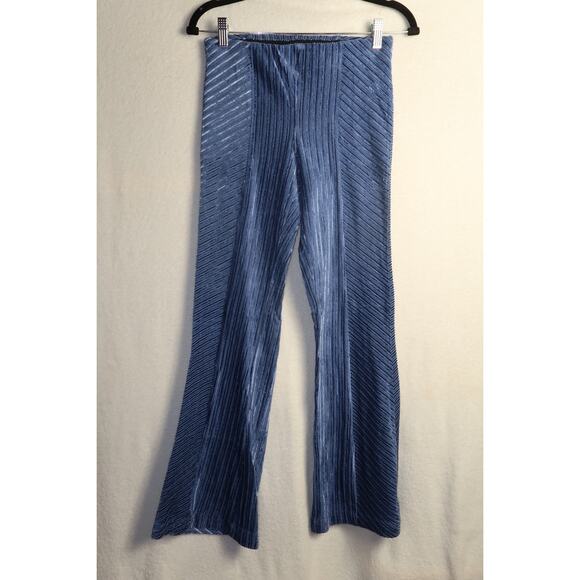 Free People The Slim Pull-On Velvet Flare Pants Blue Small Boho Wide Leg - Picture 2 of 7
